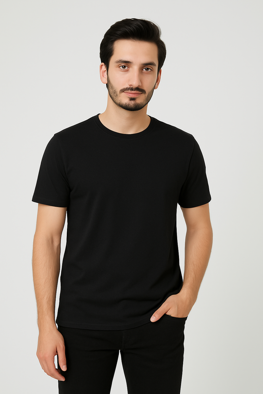 Black Half Sleeves Plain T-Shirt