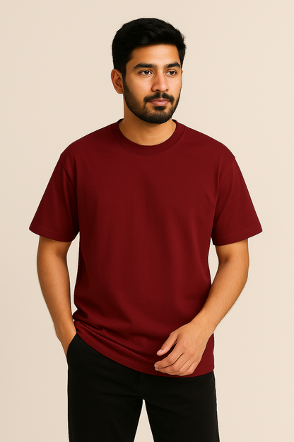 Mehroon Oversized Plain T-Shirt